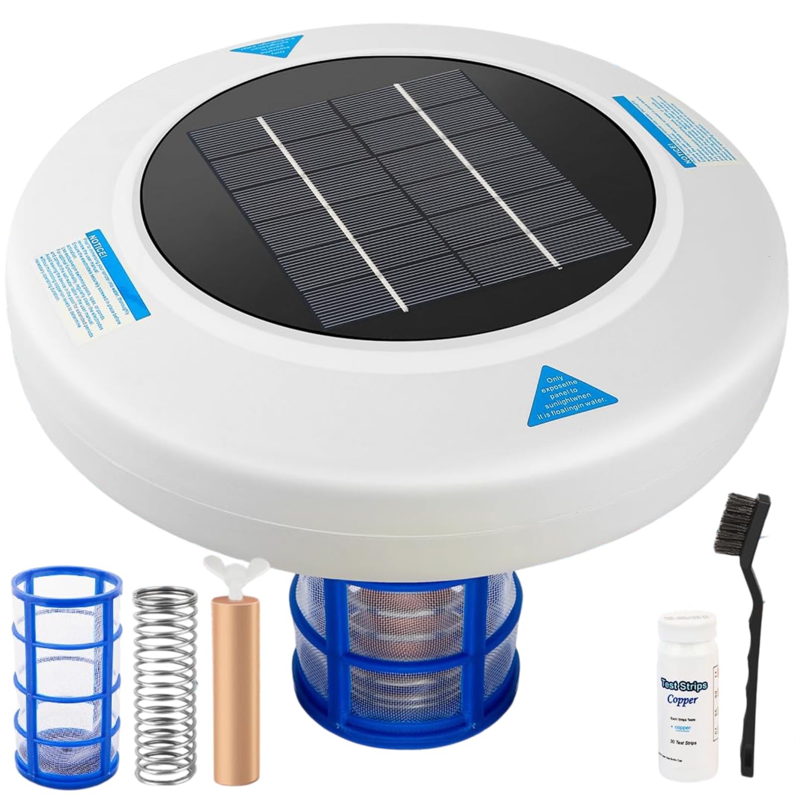 Binmaton solar pool ionizer floating unit in sun-powered operation for effortless water clarity.