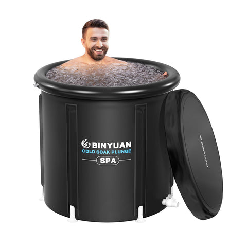BINYUAN XL ice bath tub with cover, compact storage for convenient cold therapy.