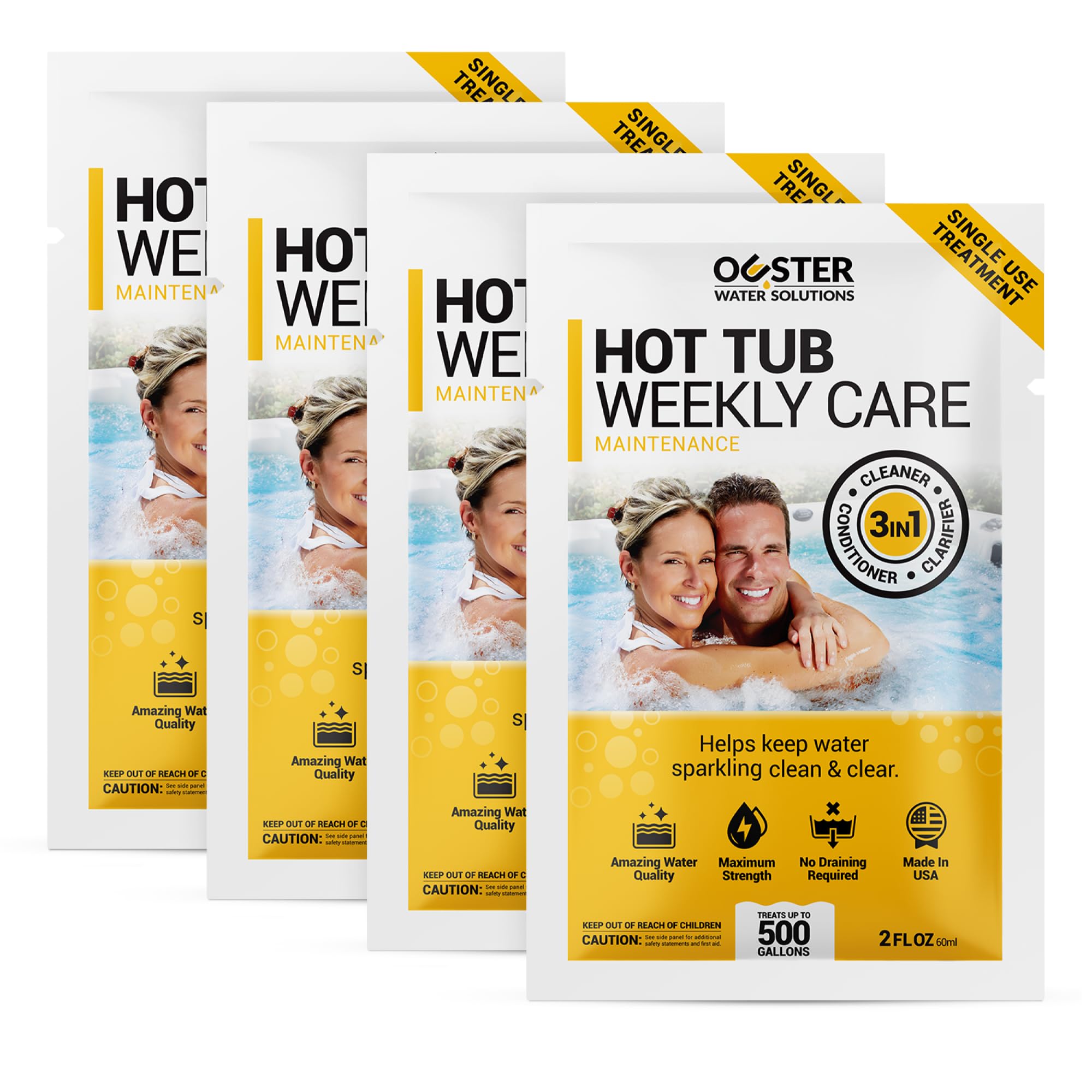 Bio Ouster 3in1 Weekly Care bottle pouring to start spa maintenance.