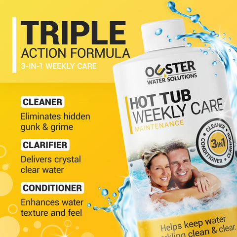Bio Ouster 3in1 Weekly Care pour showing simple dosing for large tubs.