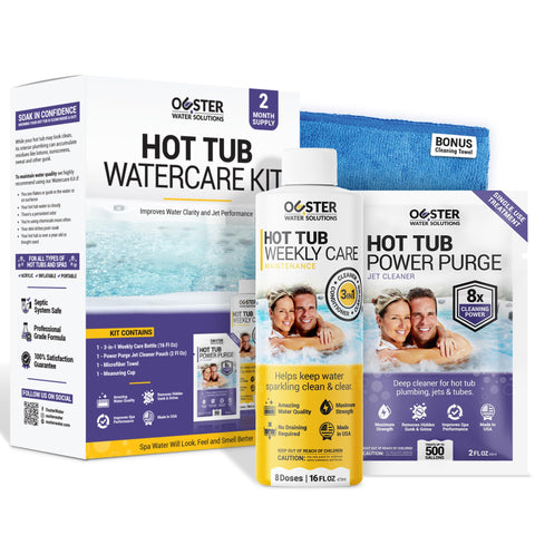 Bio Ouster 3in1 Weekly Cleaner bottle for crystal-clear spa water.