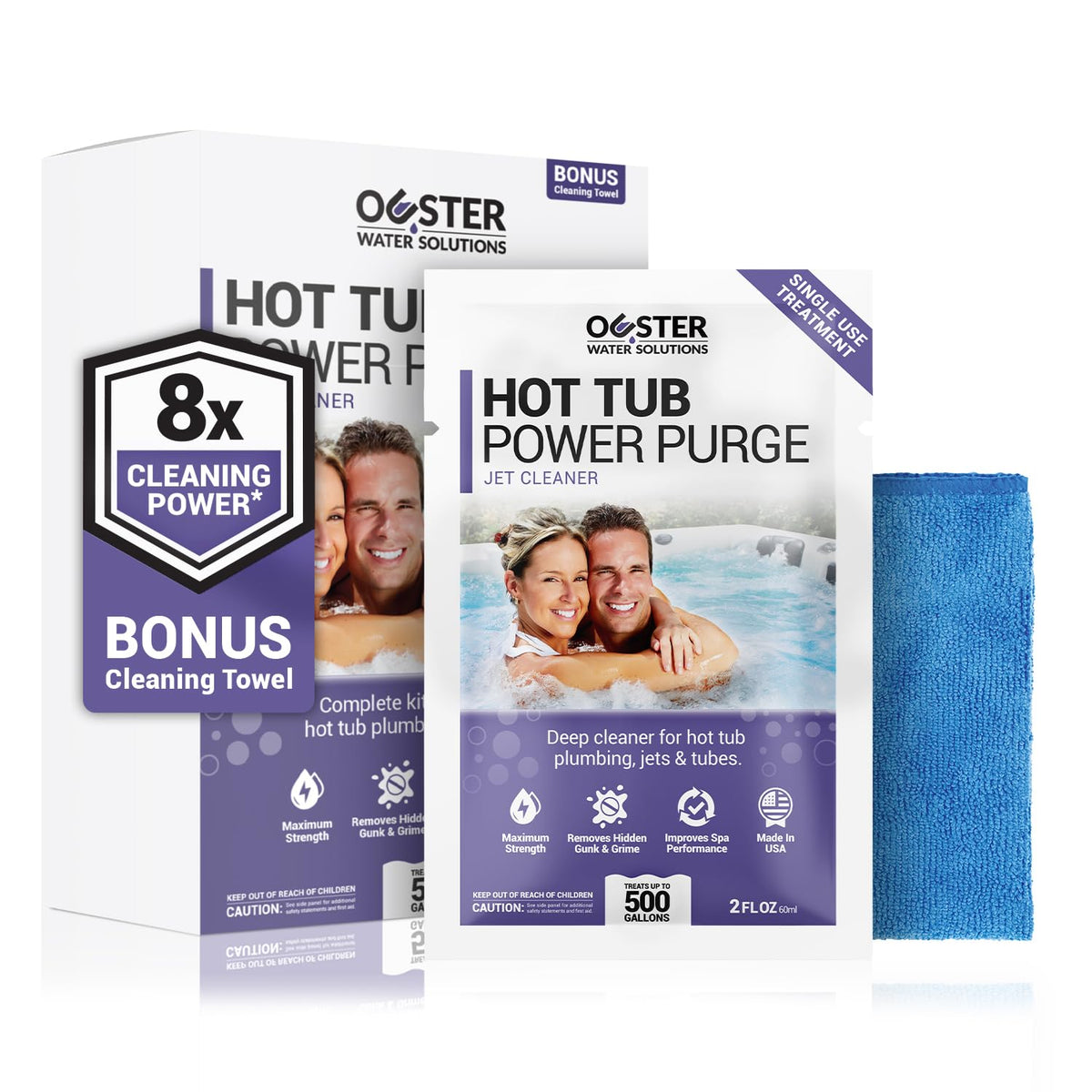 Bio Ouster Power Purge jet cleaner bottle for deep cleaning spa jets.