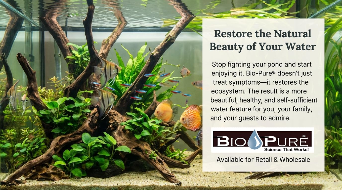 Bio Pure bottom-cleanup microbes at work on substrate buildup in a pond.