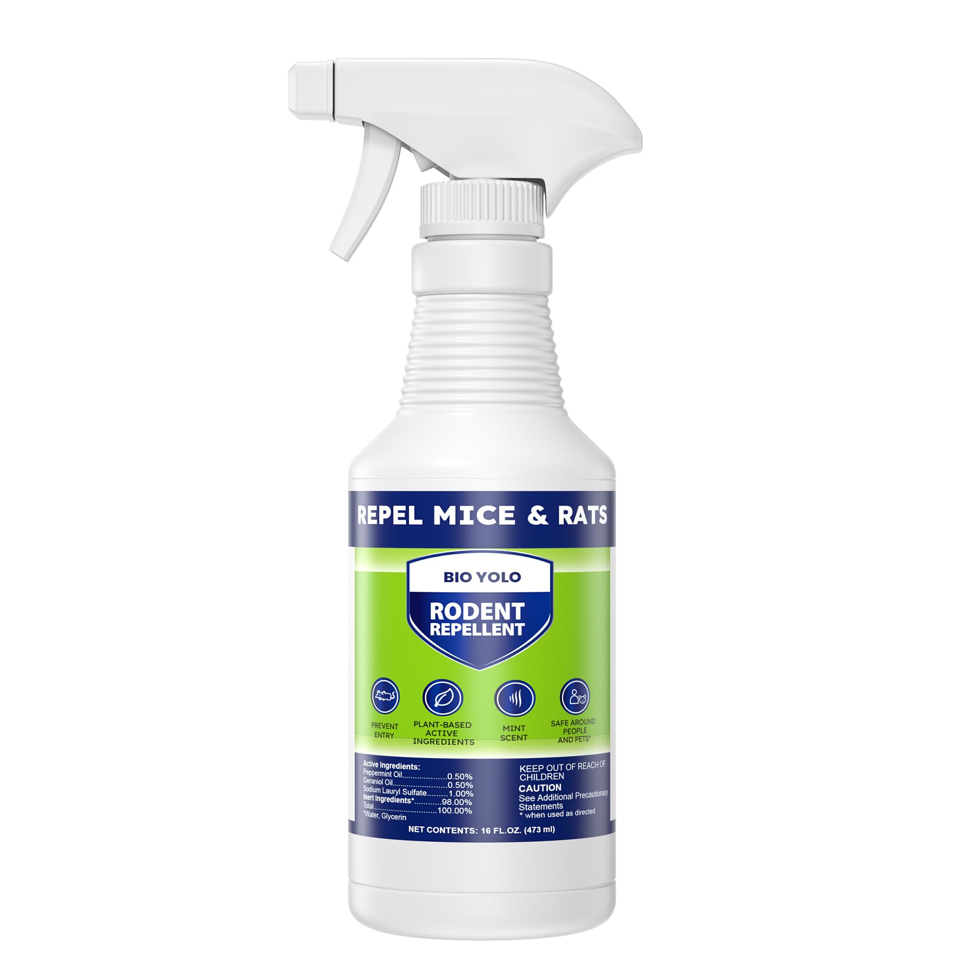 BIO YOLO rodent repellent spray bottle protecting indoor spaces.