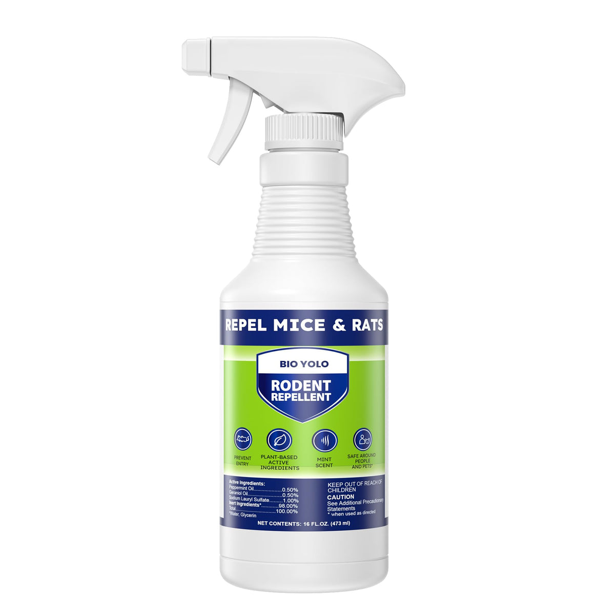 BIO YOLO rodent repellent spray bottle protecting indoor spaces.
