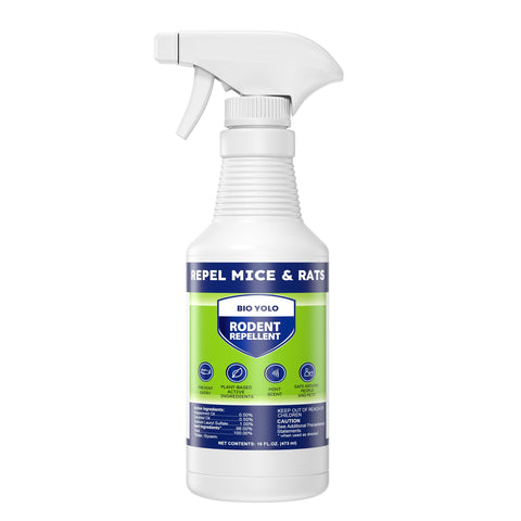 BIO YOLO rodent repellent spray bottle protecting indoor spaces.