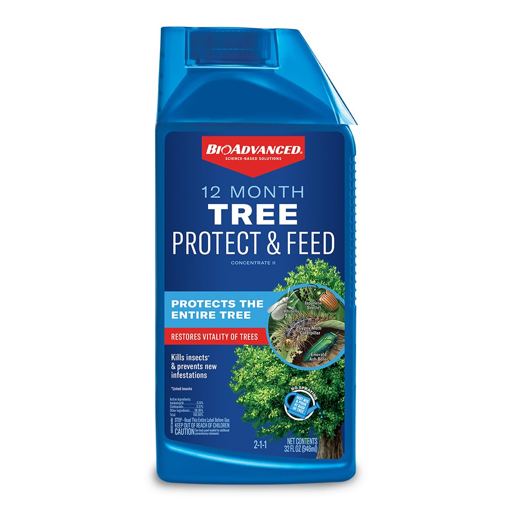 BioAdvanced 12 Month Tree Protect & Feed bottle ready for year-long protection.