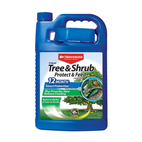 BioAdvanced 12-month bottle pour demonstrates long-lasting protection for trees and shrubs.