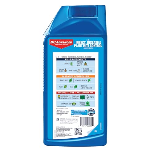 BioAdvanced 3-in-1 spray on plants demonstrating outdoor pest and disease defense.
