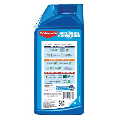 BioAdvanced 3-in-1 spray on plants demonstrating outdoor pest and disease defense.