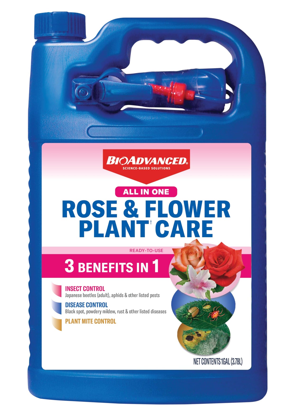 BioAdvanced all-in-one rose and flower care bottle ready to shield outdoor plants.