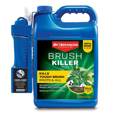 BioAdvanced Brush Killer Plus bottle front, ready-to-use sprayer for quick weed control