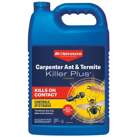 BioAdvanced Carpenter Ant & Termite Killer Plus bottle used for outdoor application.
