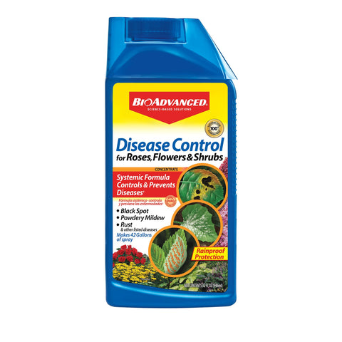 BioAdvanced Disease Control bottle with label visible, ideal for convenient indoor and outdoor plant protection.