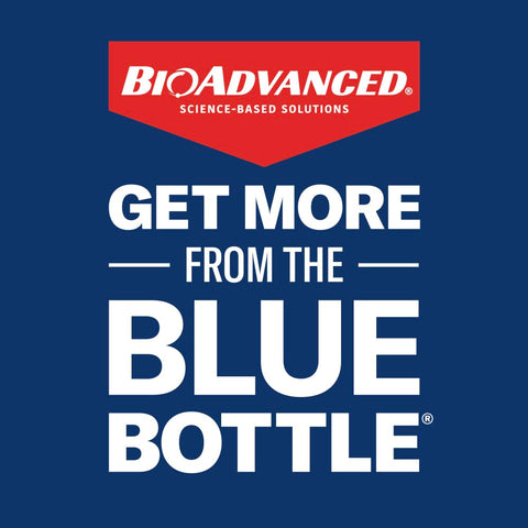 BioAdvanced easy-application granules being measured and spread around plant bases.