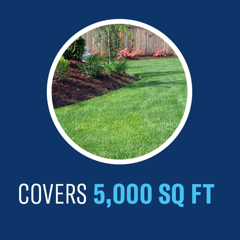 Diagram shows 5,000 sq ft coverage for BioAdvanced Fungus Control for Lawns