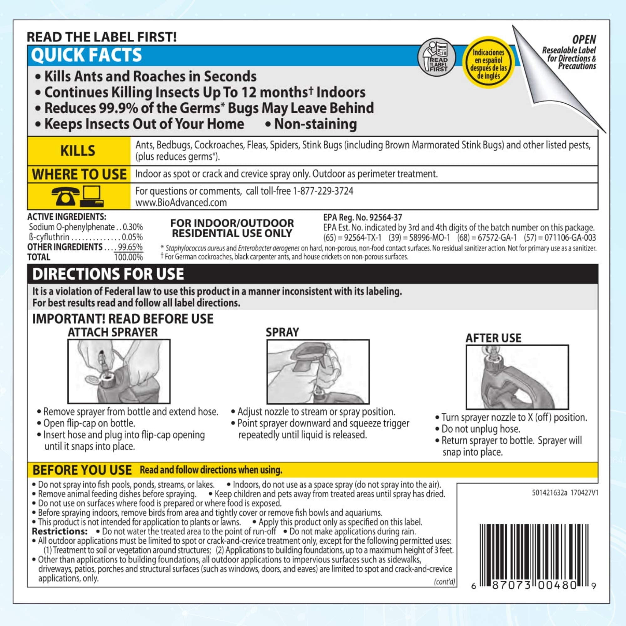BioAdvanced Home Pest Plus Germ Killer easy-application bottle fits home use