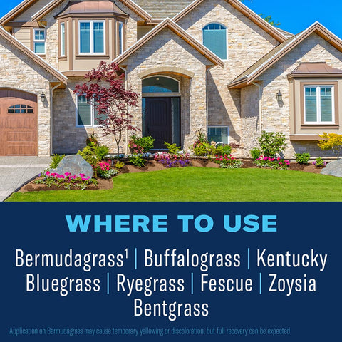 Lawn treated with BioAdvanced weed killer across fescue and bluegrass varieties.