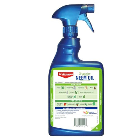 BioAdvanced Neem Oil spray bottle ready-to-use trigger for effortless garden care.