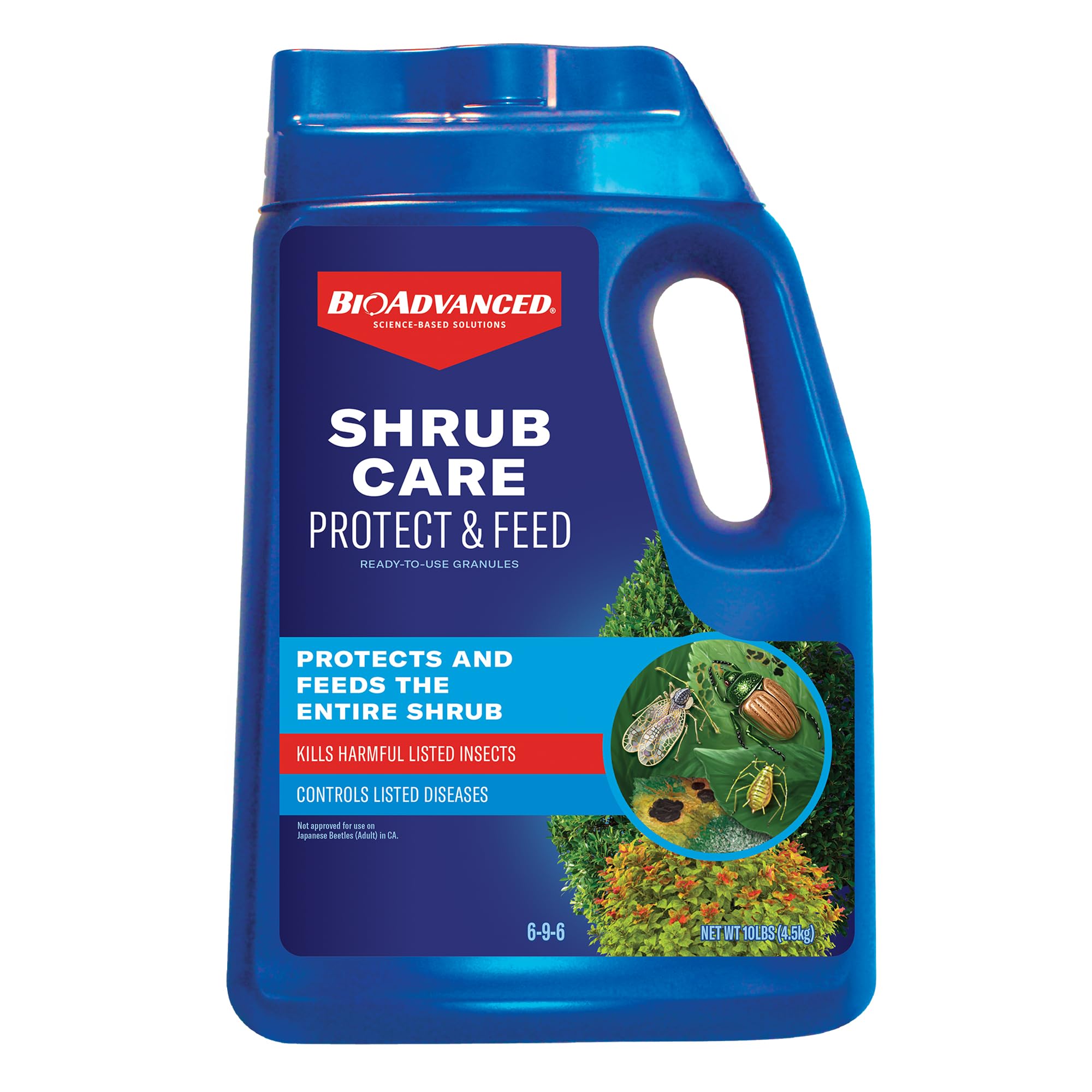 BioAdvanced Shrub Care Protect & Feed granules bag offering up to six weeks of protection.