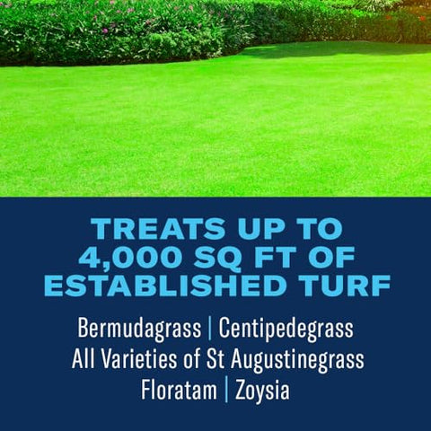 BioAdvanced southern lawn coverage up to 4000 sq ft supports lush, green grass.