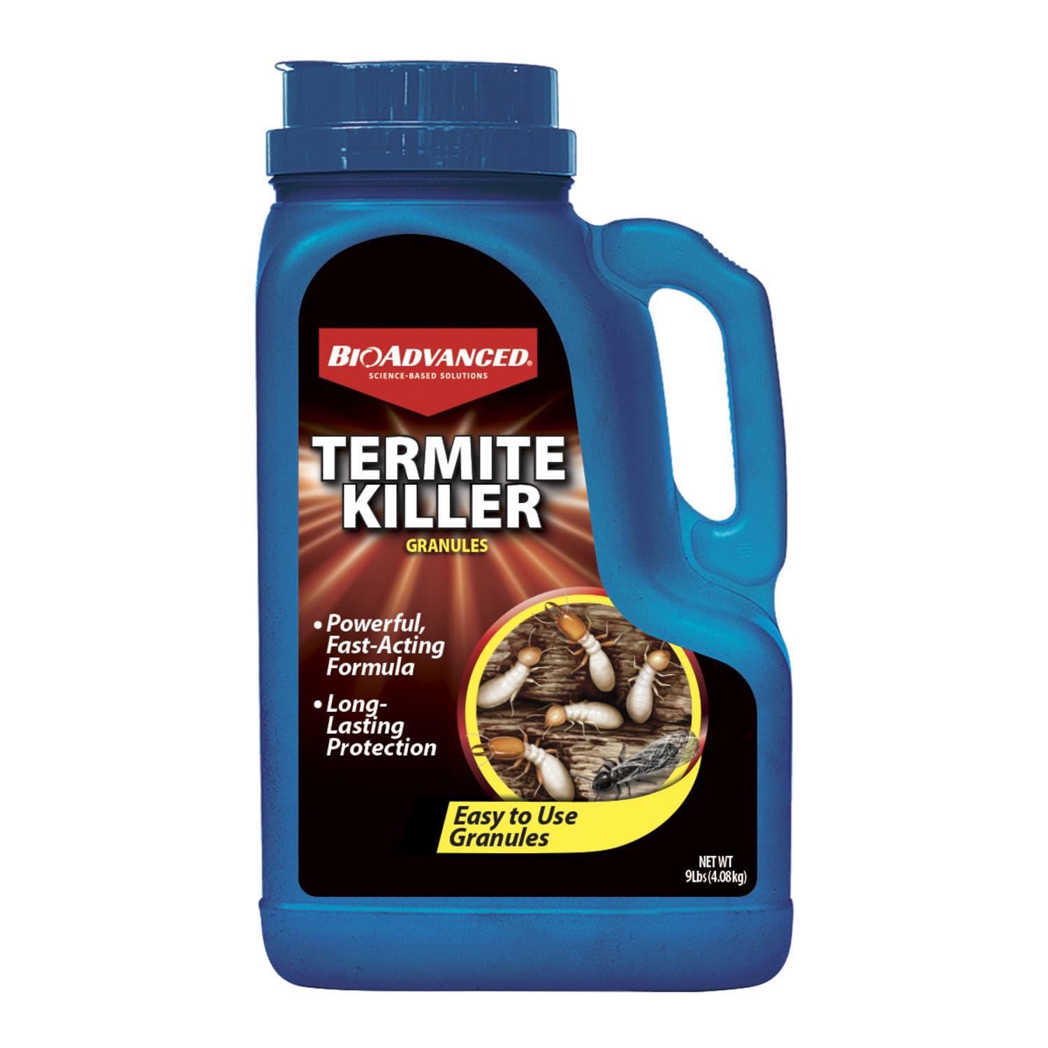 BioAdvanced Termite Killer Granules 9lb bag ready for outdoor barrier treatment.