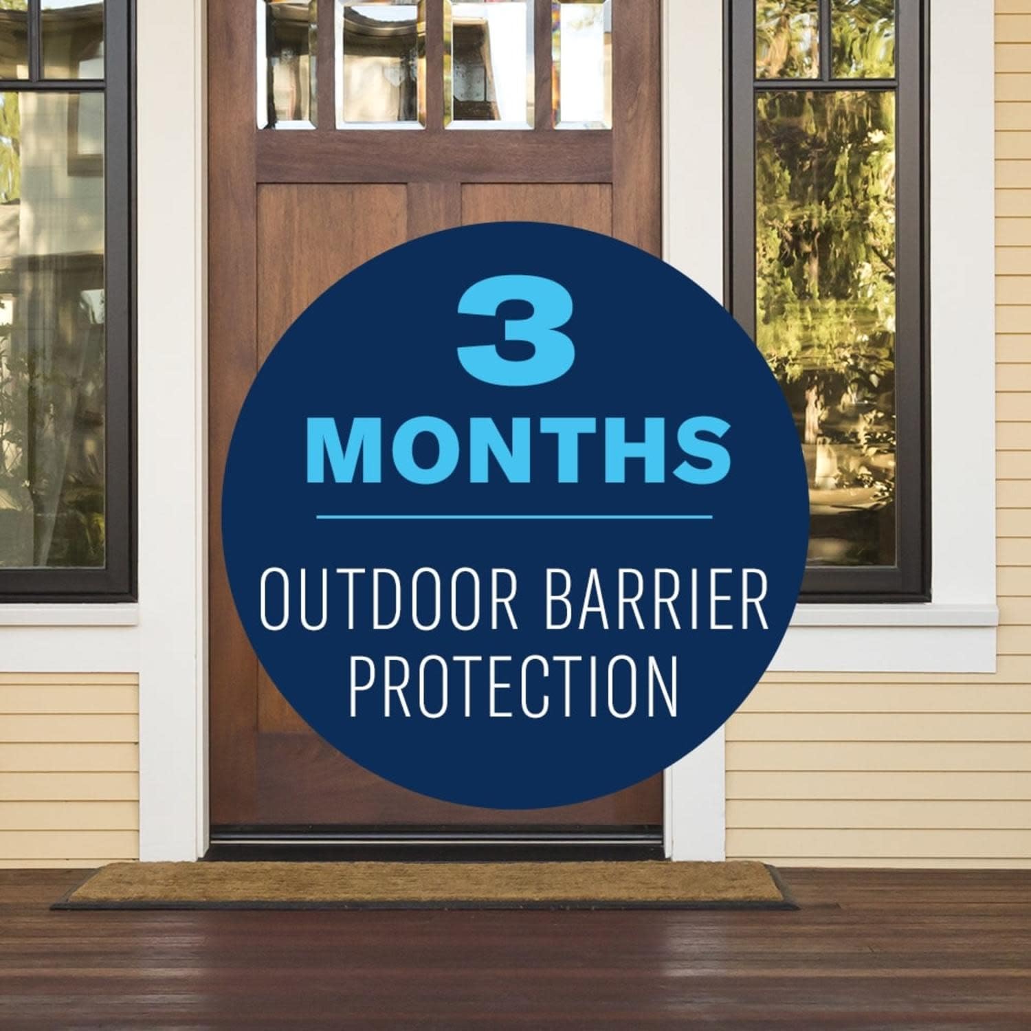 Termite barrier spray along a home foundation with yard surroundings.