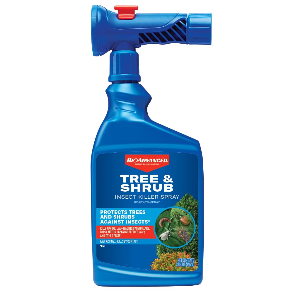 BioAdvanced Tree & Shrub Insect Killer bottle ready for hose-end application.