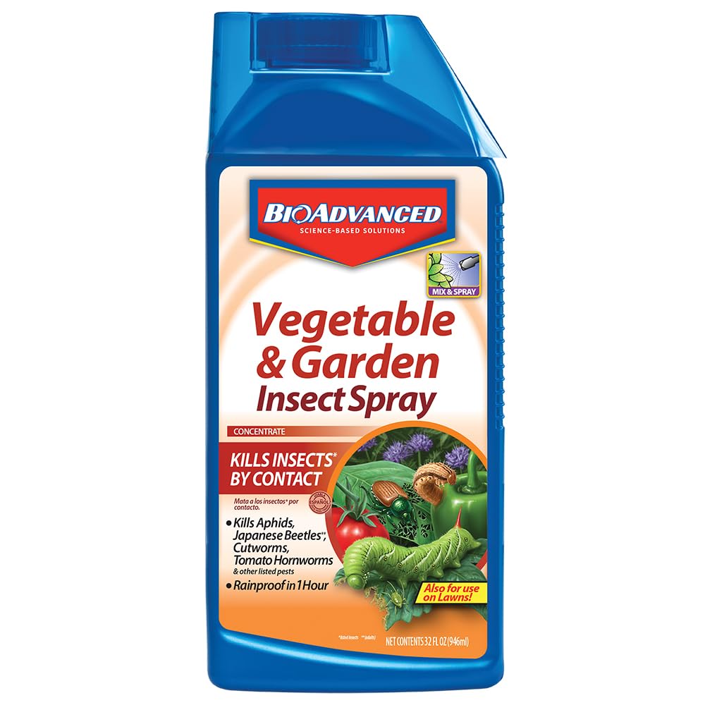 BioAdvanced Vegetable and Garden Insect Spray bottle ready for outdoor use.