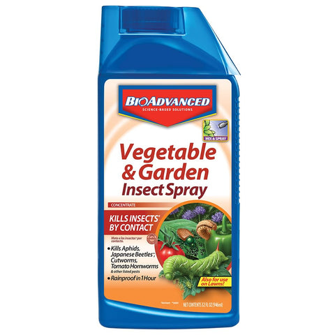 BioAdvanced Vegetable and Garden Insect Spray bottle ready for outdoor use.