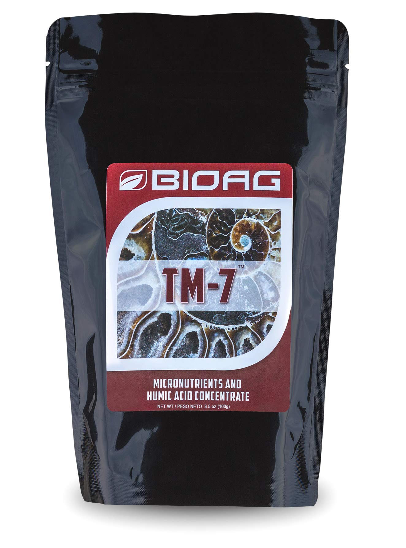 BioAg TM-7 humic acid dry powder ready for soil mixing to boost microbial activity.