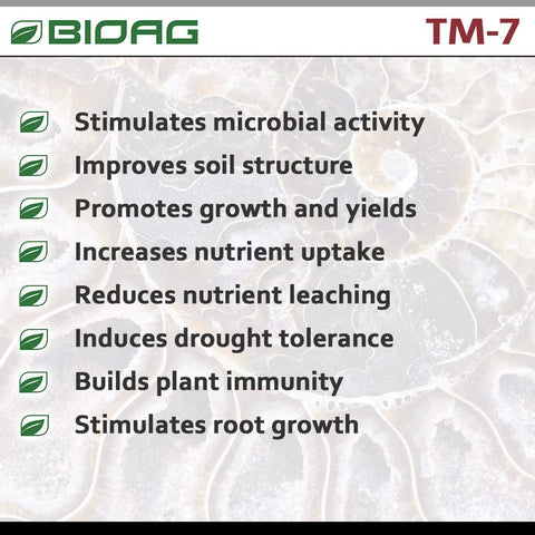 BioAg TM-7 micronutrient blend enriches soil for improved nutrient uptake.