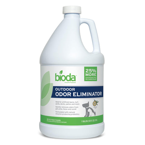 Bioda probiotic outdoor odor eliminator bottle for pet odor removal in outdoor spaces.