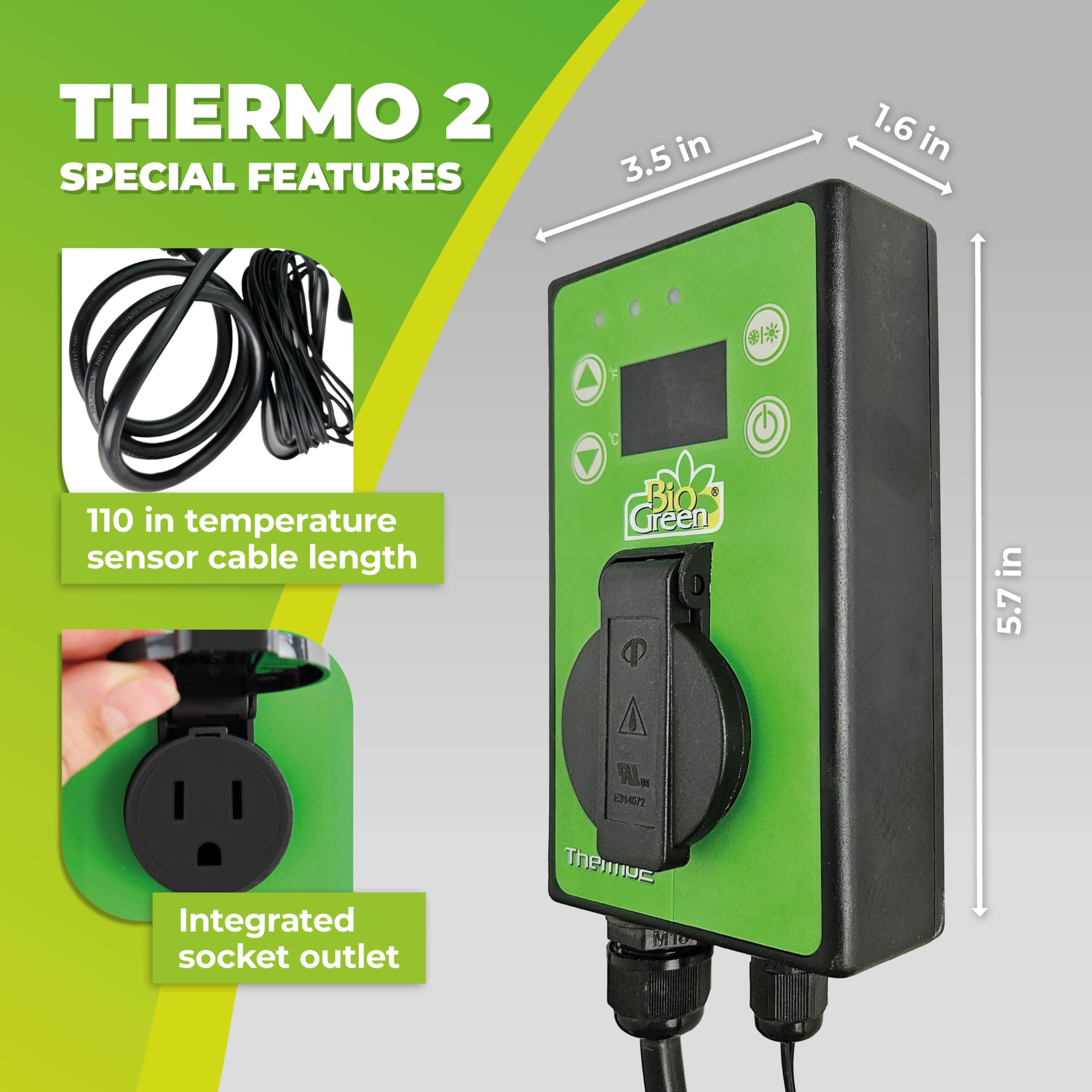 BioGreen Thermo2 digital display enables quick temperature readings for easy adjustments.