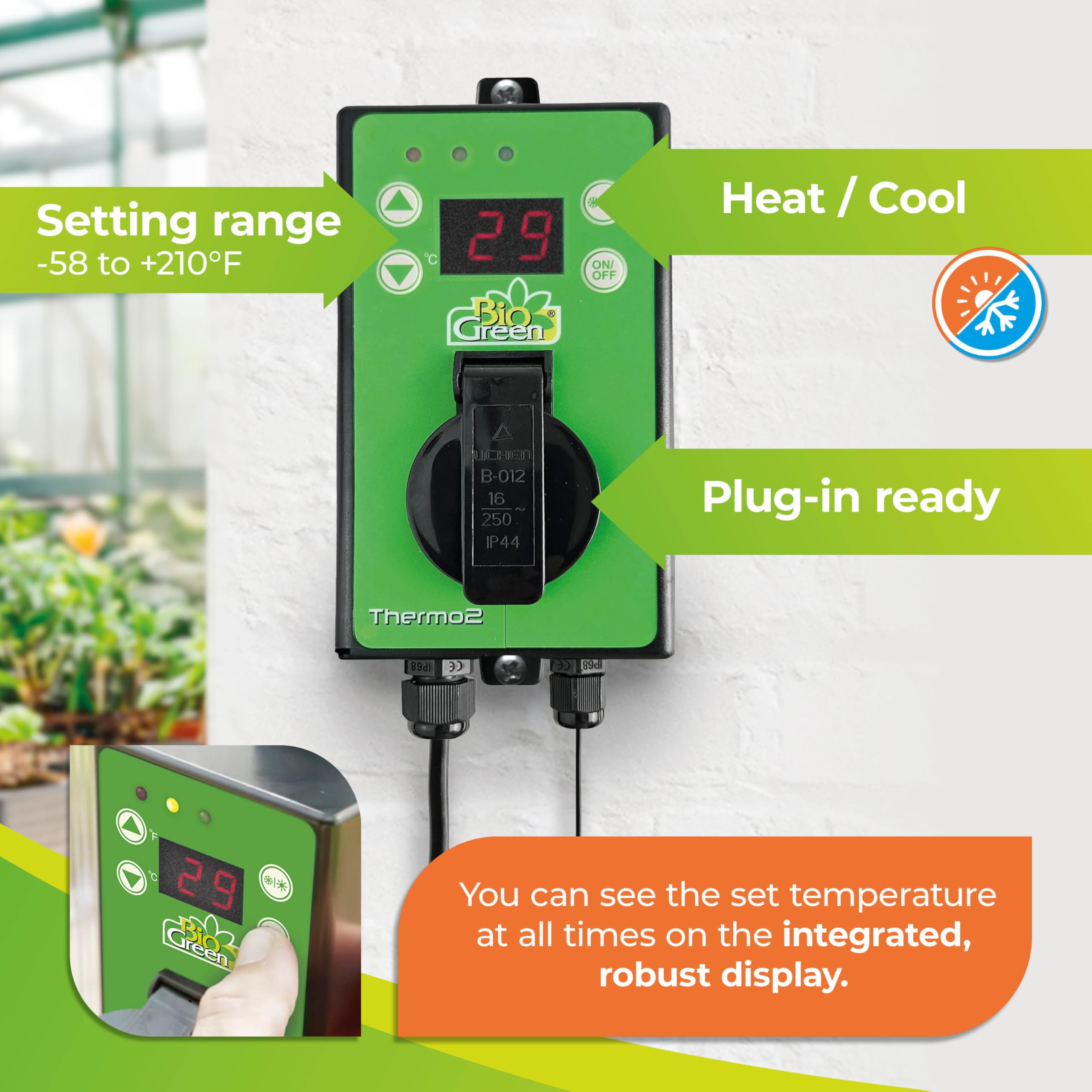 BioGreen Thermo2 summer function supports cooling on hot days for plants.