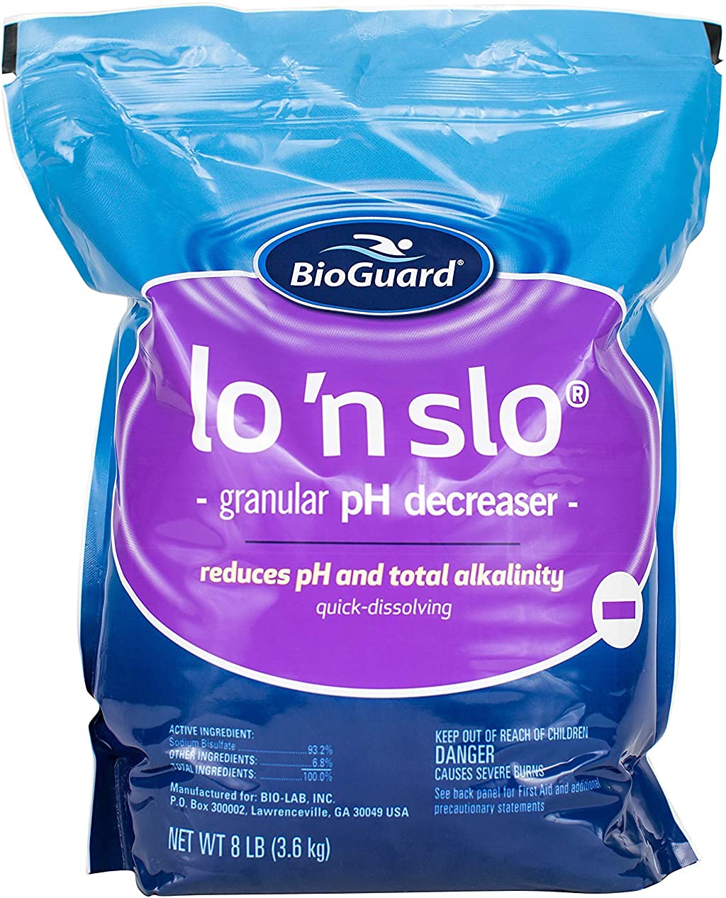 BioGuard Lo 'N Slo granules ready for quick pH adjustment to balance pool water