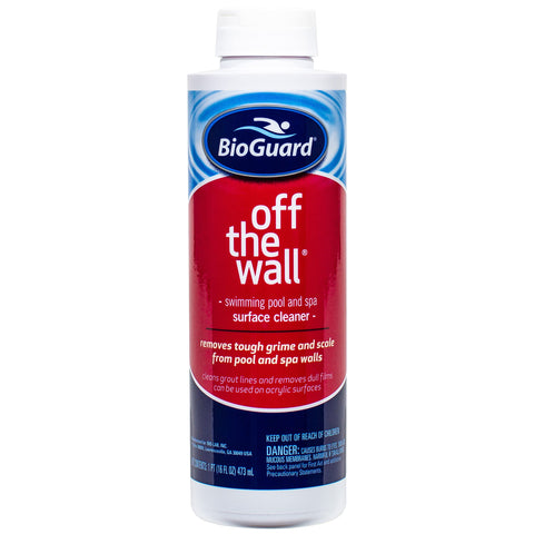 BioGuard Off The Wall surface cleaner tackling stubborn grime on pool and spa surfaces