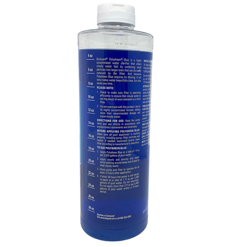 BioGuard Polysheen Blue clarifier pour demonstrates easy dosing and fast results.