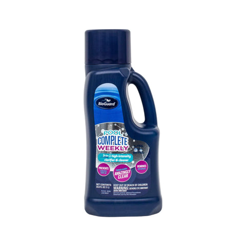 BioGuard Pool Complete Weekly 1L bottle for weekly clarifier and phosphate removal to keep water clear.