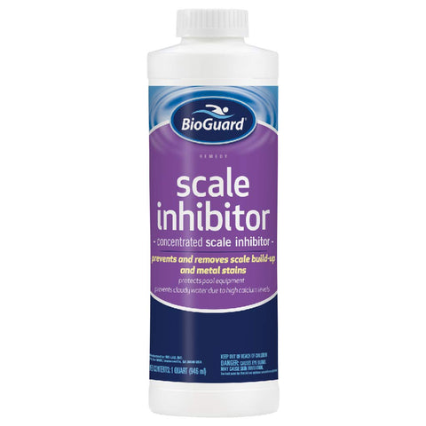 BioGuard Scale Inhibitor being poured to reduce mineral deposits and keep water clear