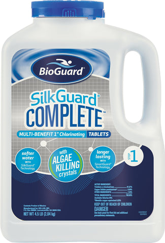 BioGuard SilkGuard Complete 1-inch chlorine tablets for steady pool sanitation and easy maintenance