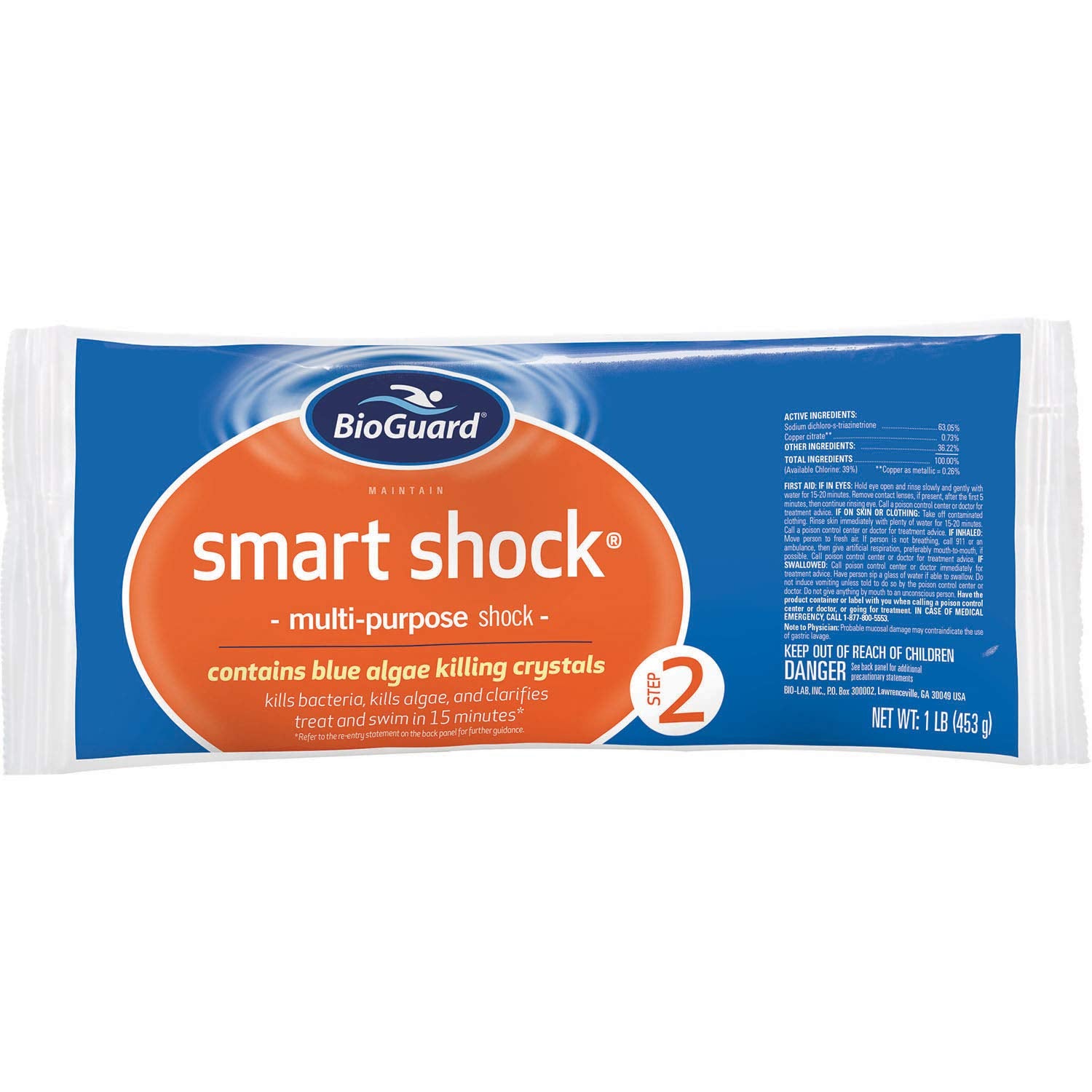 BioGuard Smart Shock demonstrates pool-water-clarity after treatment, enhancing sparkle and shine.