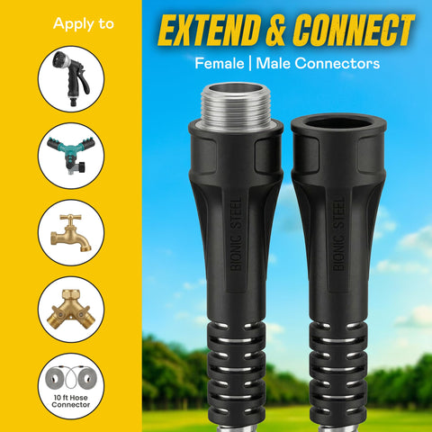 BIONIC STEEL 10ft-5-8in-hose-connector offers leak-proof reel hookup.