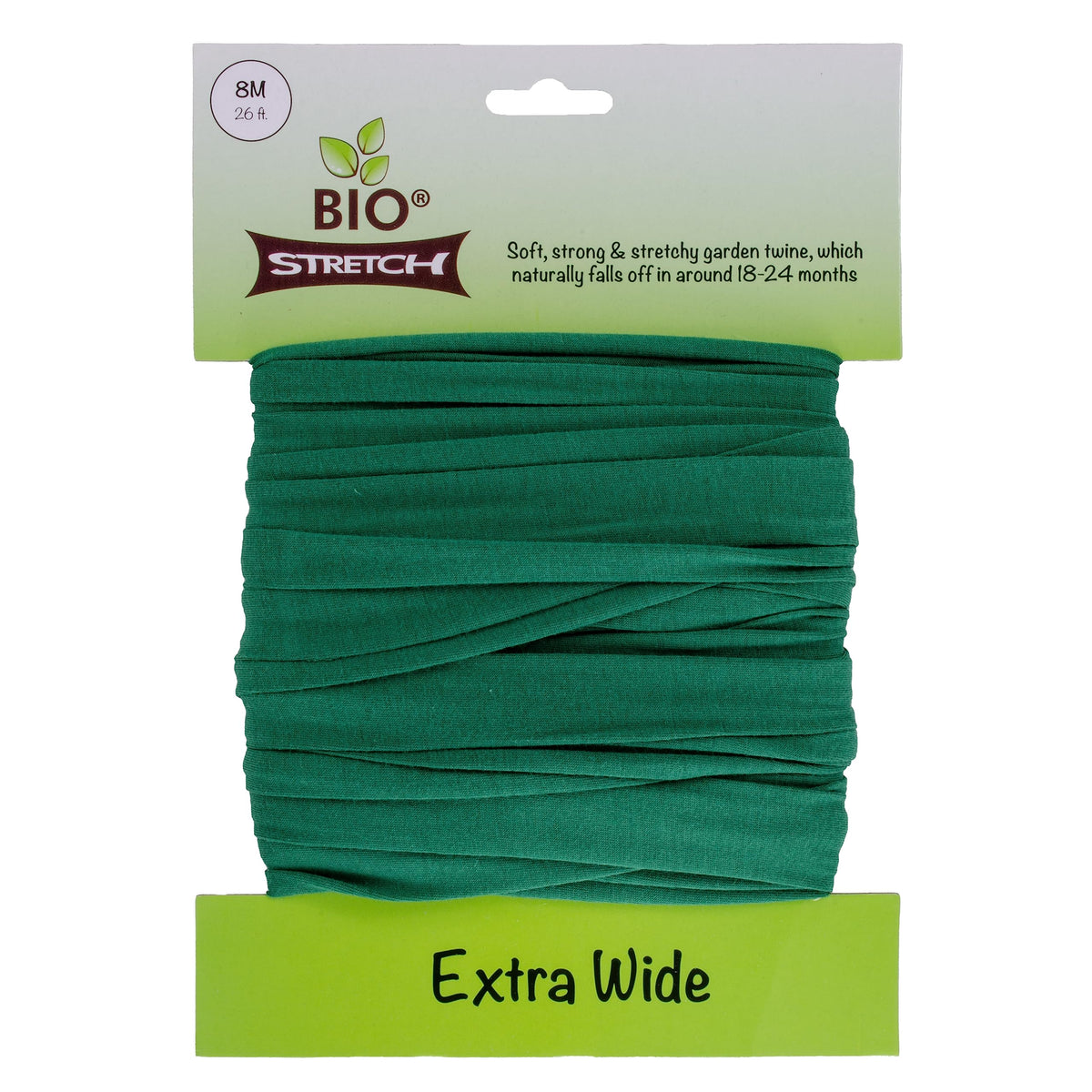 Biostretch extra-wide tree tie cut to length supports a young tree gently.