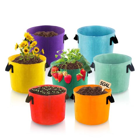 Biotolot 5-gallon grow bags in a colorful multi-color pack for vibrant container gardening.