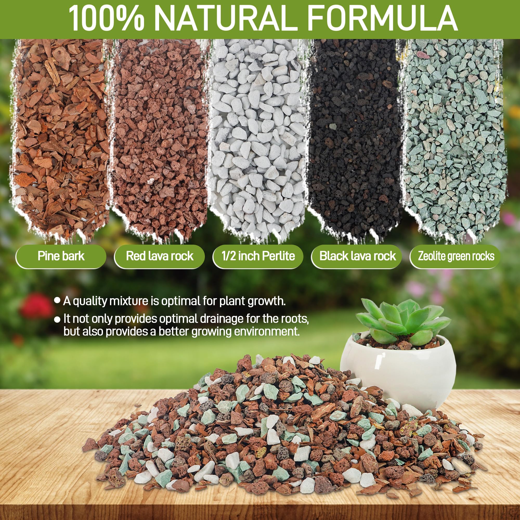 Biotolot bonsai soil mix with bark enhances soil structure and nutrients.