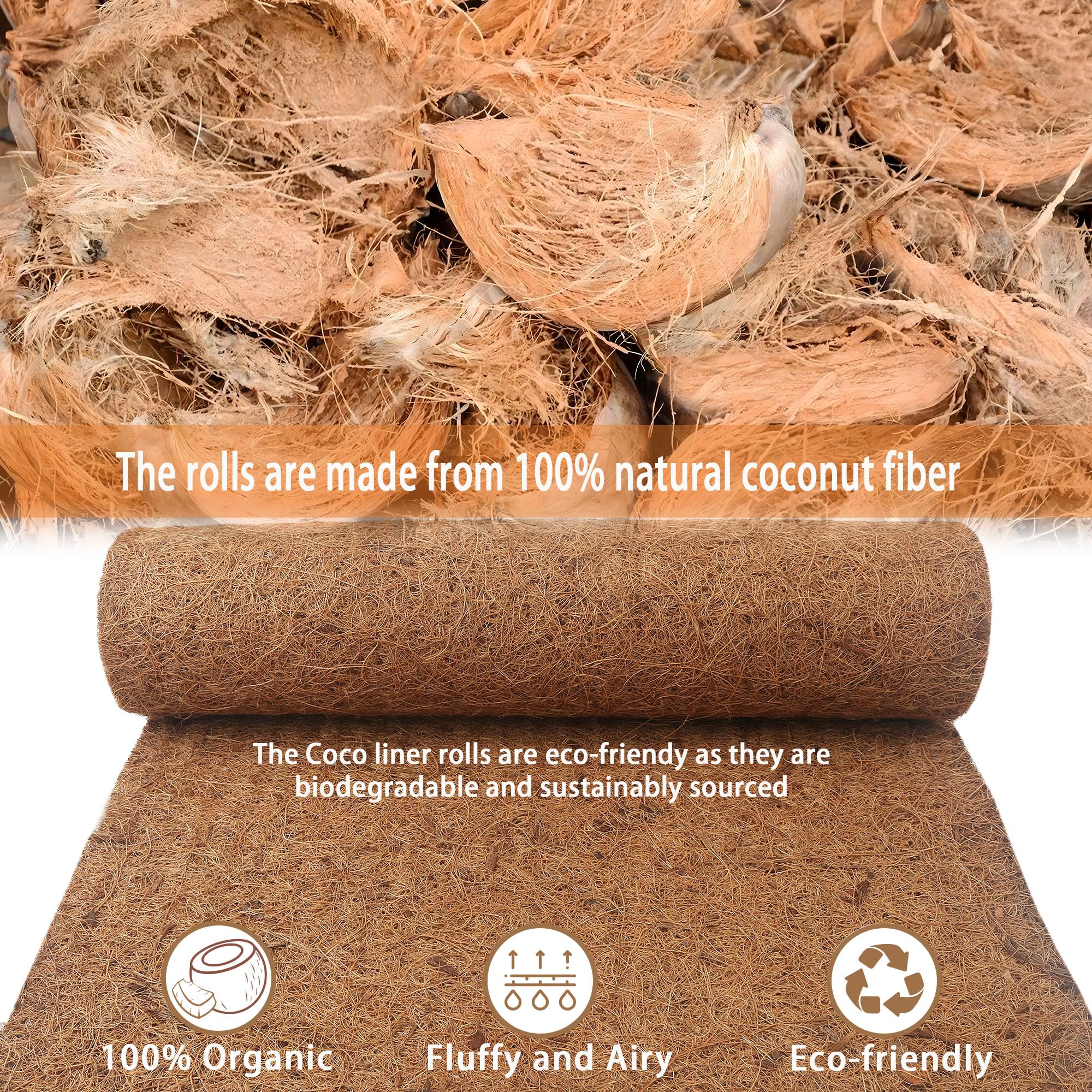 Biotolot hanging basket liner in coconut fiber for improved drainage and root health.