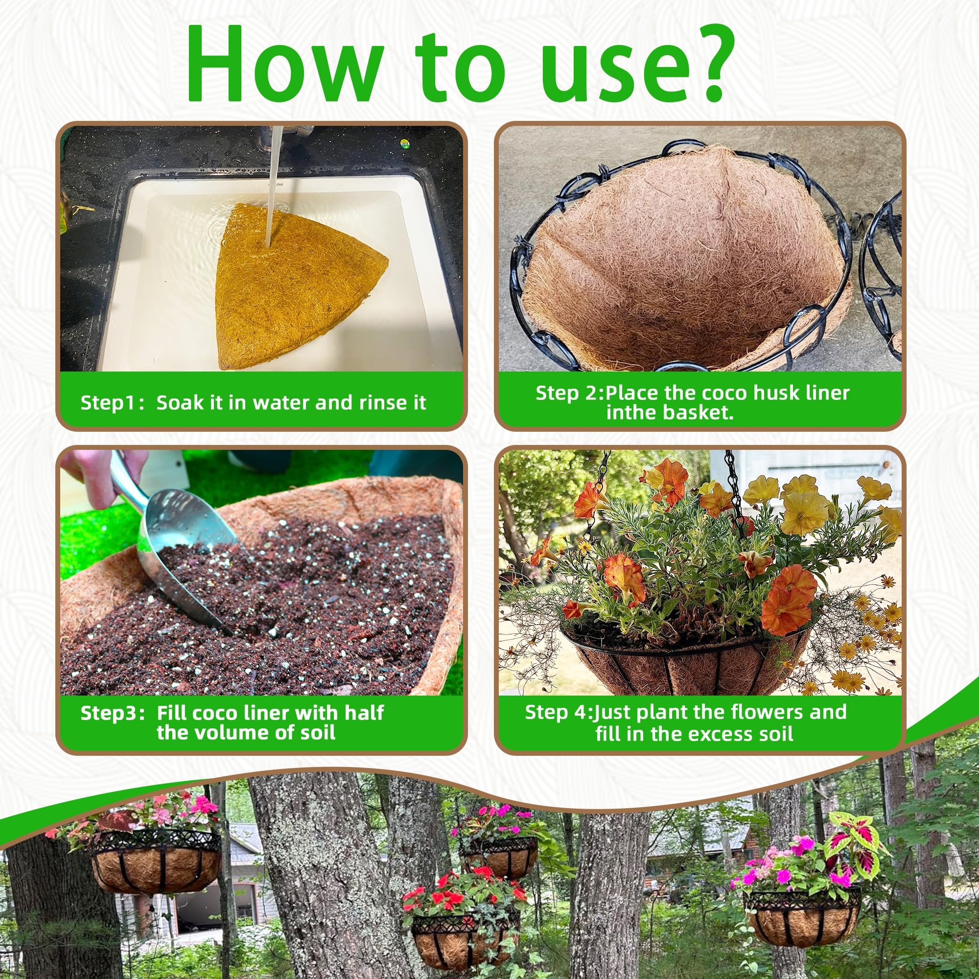 Biotolot round coconut liner in basket illustrates moisture retention.