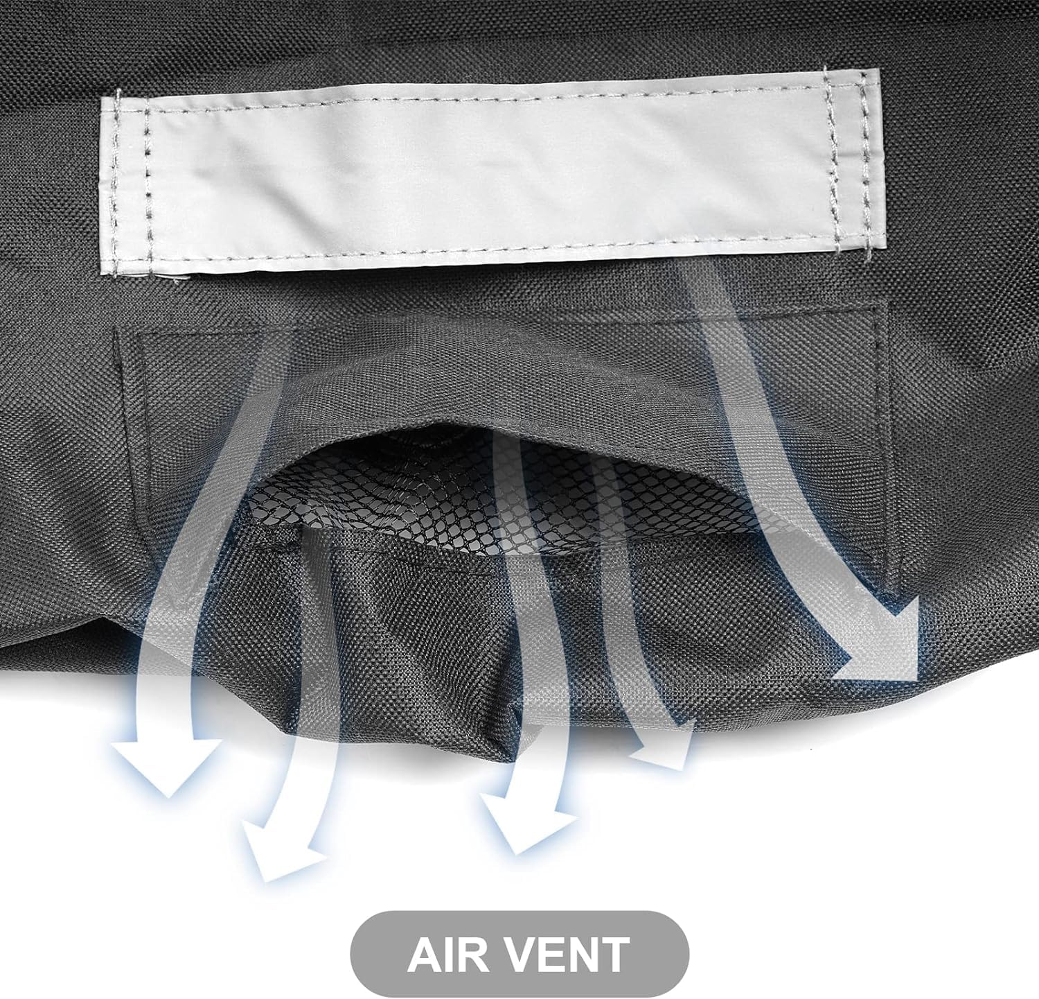 Adjustable strap and reflective tape improve fit security and nighttime visibility.