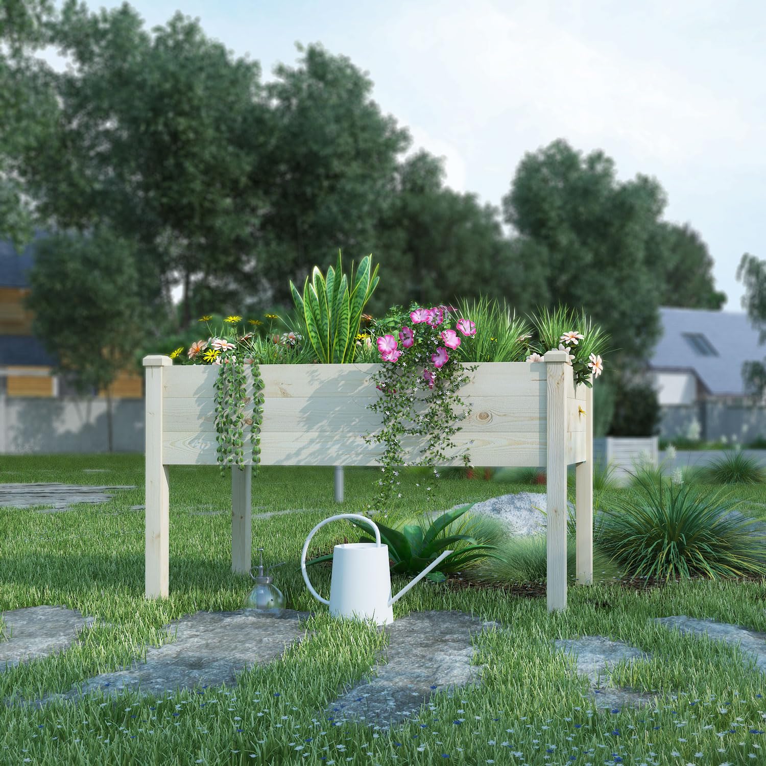 Birasil garden bed placed in backyard for versatile gardening.